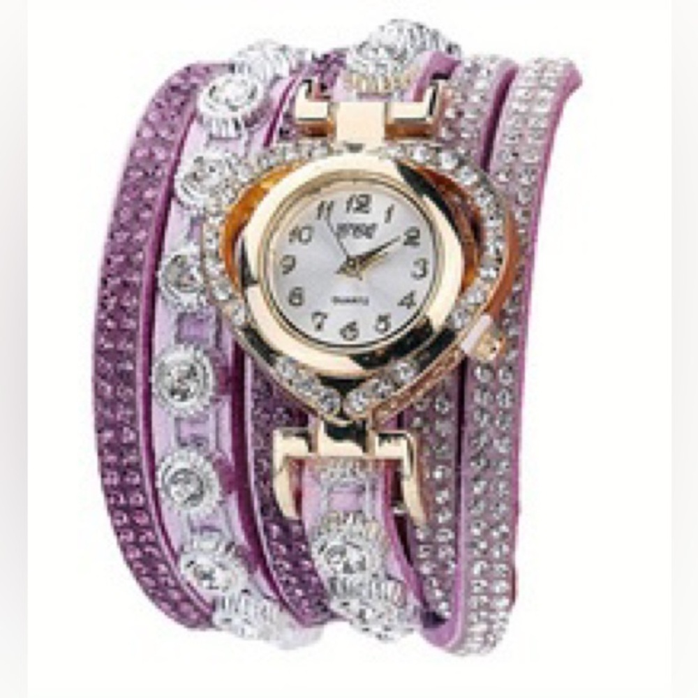 🆕Stylish Women’s Pink and Gold Multilayered Wrap Analog Watch w/Rhinestones. NWT